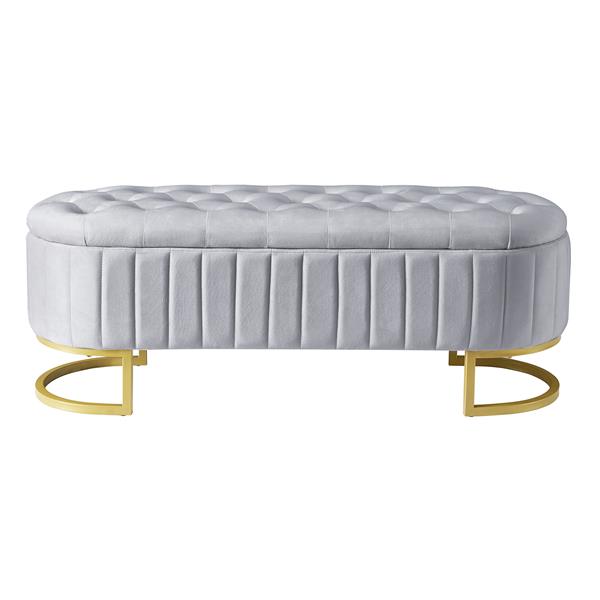 Elegant Upholstered Velvet Storage Ottoman with Button-Tufted,Storage Bench with Metal Legs for Bedroom,Living Room,Fully Assembled Except Legs,Grey