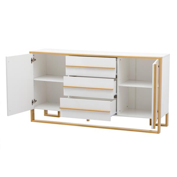 Modern Style 59"L Sideboard with Large Storage Space and Gold Metal Legs for Living Room and Entryway (White)