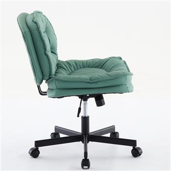 Armless-Office Desk Chair with Wheels: PU Leather Cross Legged Wide Chair,Comfortable Adjustable Swivel Computer Task Chairs for Home,Office,Make Up,Small Space,Bed Room