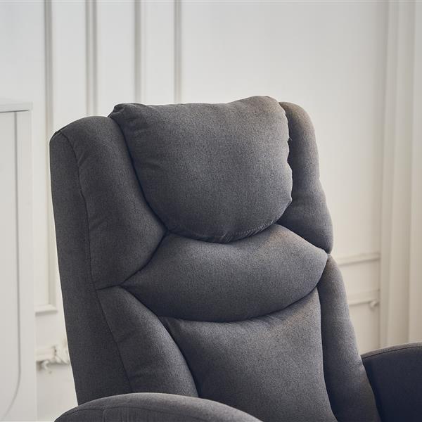 052-Cotton Linen Fabric Nursery Rocking Chair With Adjustable Footrest,Dark Gray