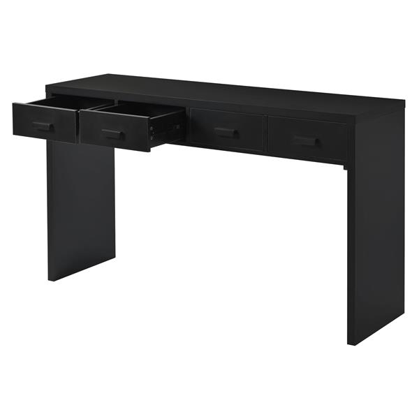 Modern Minimalist Console Table with Open Tabletop and Four Drawers with Metal Handles for Entry Way, Living Room and Dining Room (Black)