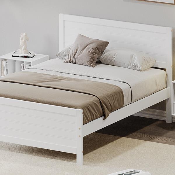 Wood Platform Bed Frame with Headboard, Mattress Foundation with Wood Slat Support, No Box Spring Needed, Full Size, White