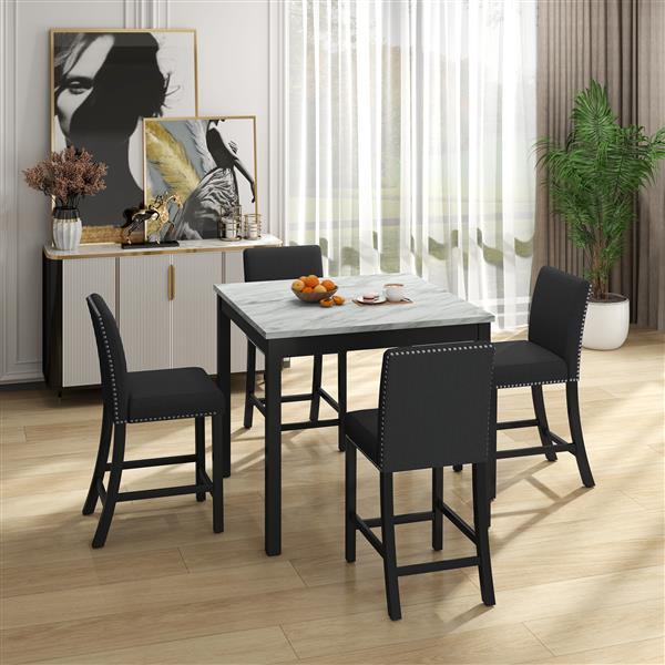 5 Piece Dining Table and Chair Set, Wooden Dining Table and Chair with 4 Chairs for Small Spaces, Modern Square Counter Height Dining Table, Compact Mid-Century Modern Home Table and Chair Set, Uphols