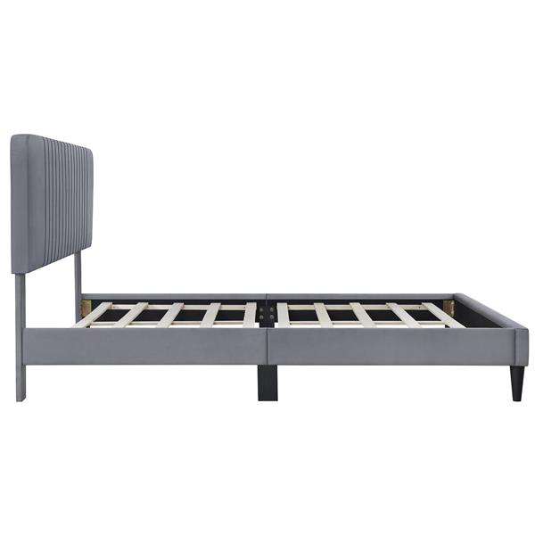 Queen Size Upholstered Platform Bed,No Box Spring Needed, Velvet Fabric,Gray