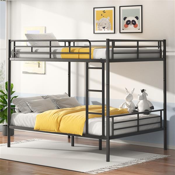 Metal Loft Bed Twin Size, Heavy Duty Metal Loft Bed Frame with Dual Ladders & Safety Guardrail, No Box Spring Needed, Space-Saving Loft Bed for Juniors Teens Adults (Black)