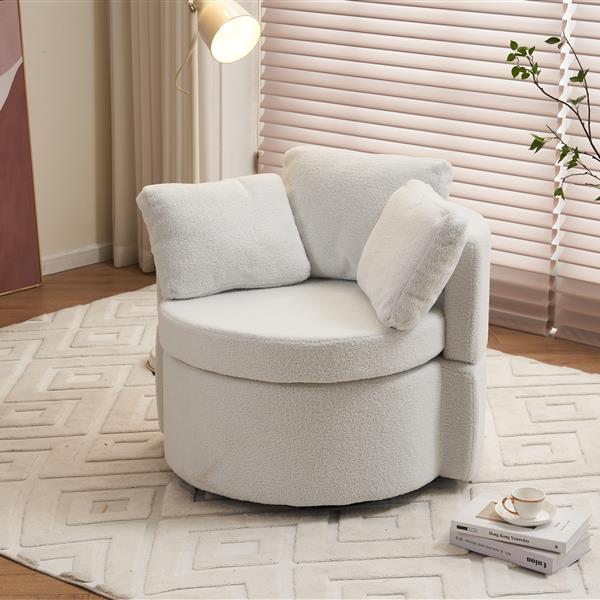 Fabric Swivel And Storage Chair With Back Cushion For Living Room,Ivory