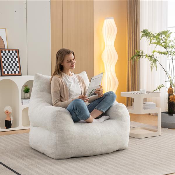 054-Large Size Teddy Fabric Bean Bag Chair Lazy Sofa Chair Sponge filling For Indoor,Ivory