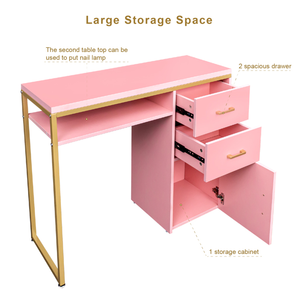 FCH pink particle board iron pipe 97*35*78cm 2 drawers and 1 door computer desk can be used in multiple scenes