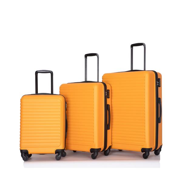 3 Piece Luggage Sets ABS Lightweight Suitcase with Two Hooks, Spinner Wheels, TSA Lock, (20/24/28) ORANGE