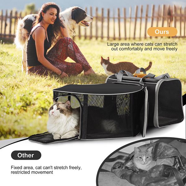 Cat Carrier Detachable Pet Carrier Airline Approved Foldable Expandable Travel Pet Bag 3 in 1 Soft Side Small Dog Cat Bed Indoor and Outdoor Pet Mobile Tent (Black)