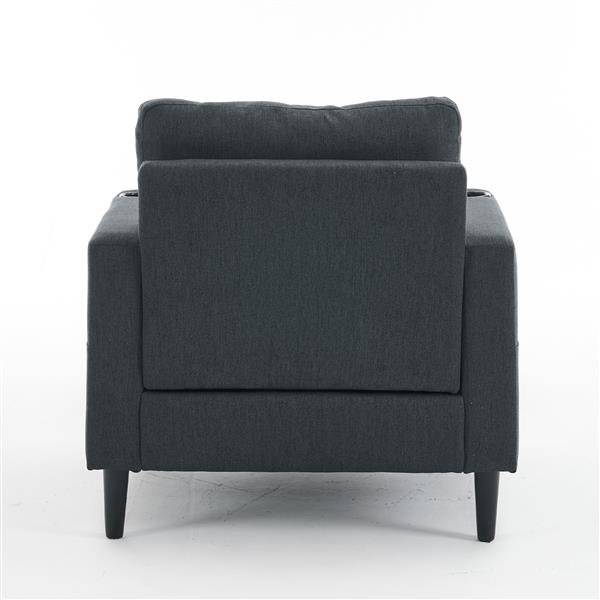 Dark Gray Upholstered Armchair and Storage Ottoman Set - Comfortable Single Sofa with Cup Holders and Tufted Detailing, Ideal for Living Room or Bedroom