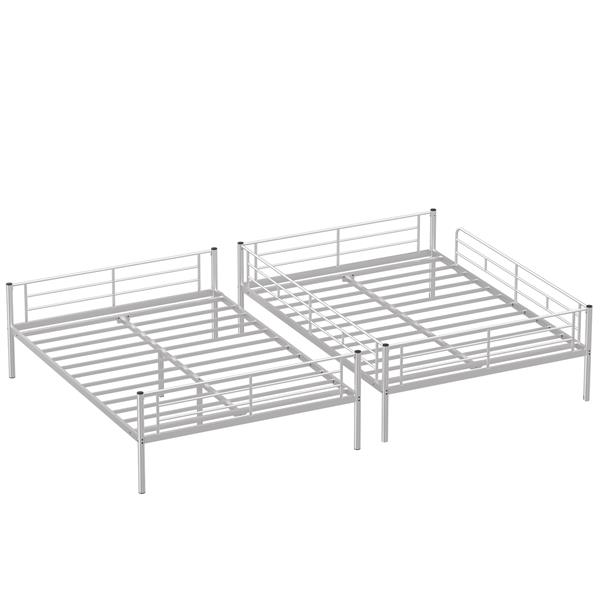 Metal Loft Bed Full Size, Heavy Duty Metal Loft Bed Frame with Dual Ladders & Safety Guardrail, No Box Spring Needed, Space-Saving Loft Bed for Juniors Teens Adults (silver)