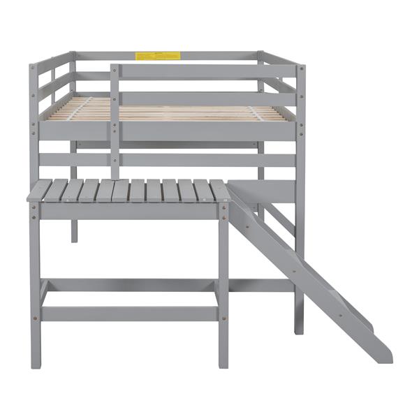 Full Loft Bed with Platform,ladder,Grey