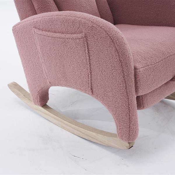 052-Teddy Fabric Nursery Rocking Chair With Adjustable Footrest,Pink