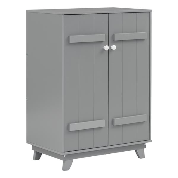 Wooden Wardrobe Cabinet with Hanging Rod, Storage Armoires with Doors,Gray