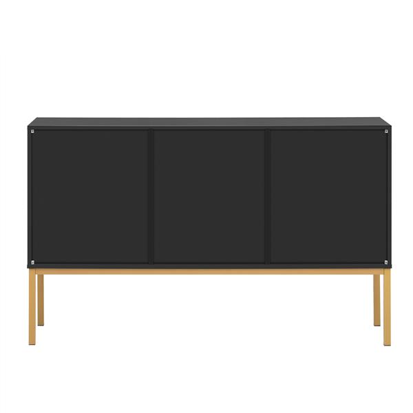 Large Storage Space Sideboard with Artificial Rattan Door and Rebound Device for Living Room and Entryway (Black)