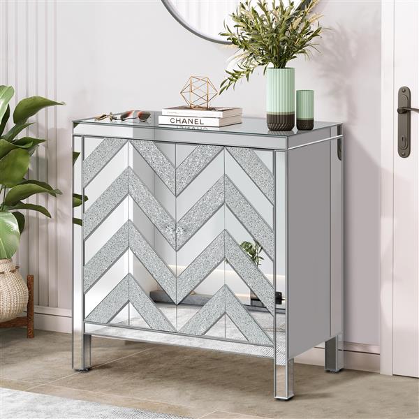 Storage Cabinet with Mirror Trim and M Shape Design Spliced Combination For Living Room, Dining Room, Entryway, Kitchen