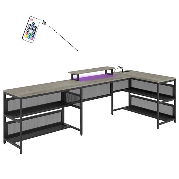 U-shaped Desk with Shelve and LED lights