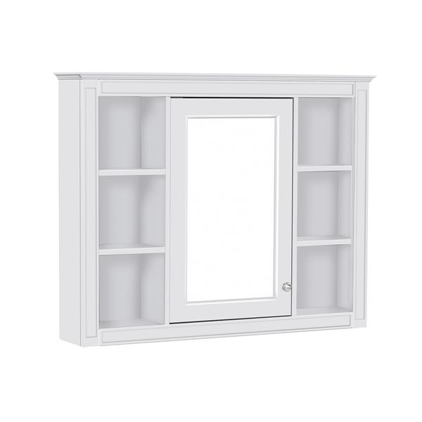 35'' x 27.5'' Medicine Cabinet, Wall Mounted Bathroom Storage Cabinet, Modern Bathroom Wall Cabinet with Mirror, Mirror Cabinet with 6 Open Shelves (Not Include Bathroom Vanity )