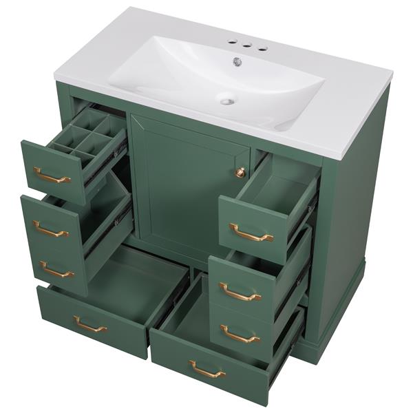 36" Bathroom Vanity with Sink Combo, Six Drawers, Multi-Functional Drawer Divider, Adjustable Shelf, Green