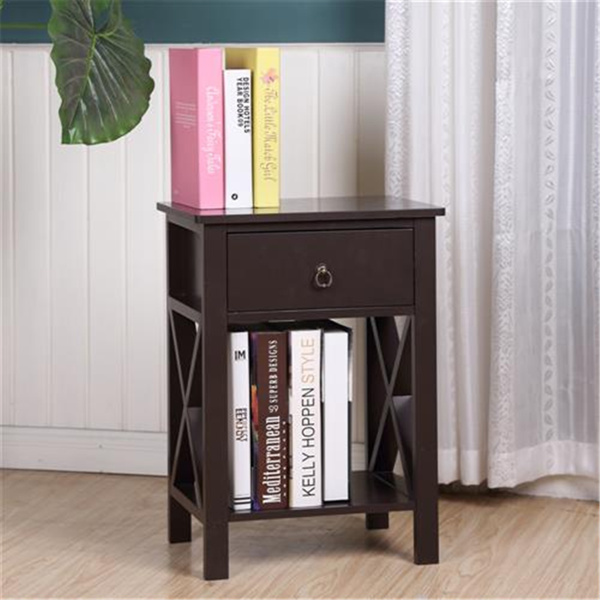 FCH Nightstand Modern End Table, Side Table with 1 Drawer and Storage Shelf, Brown