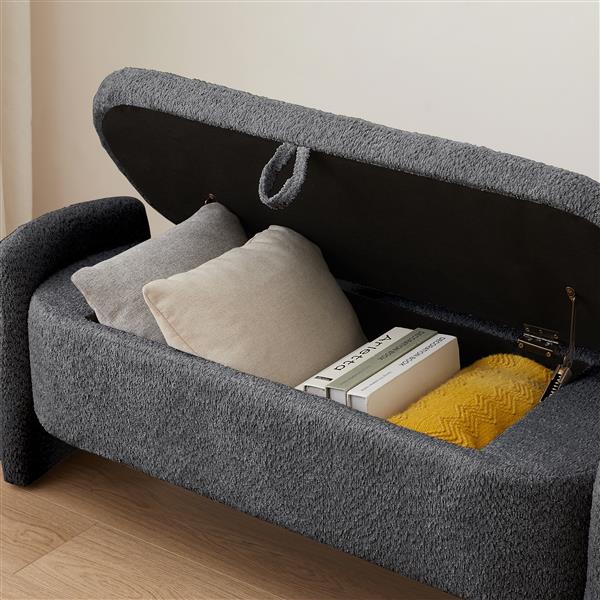 Ottoman Oval Storage Bench 3D Lamb Fleece Fabric  Bench with Large Storage Space for the Living Room, Entryway and Bedroom,Dark,Grey