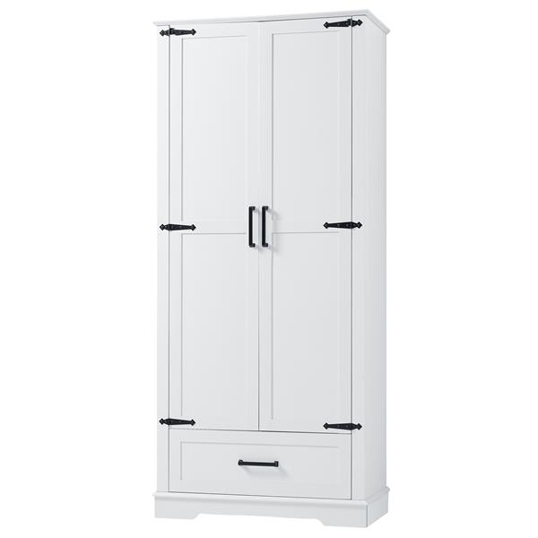 Tall Bathroom Storage Cabinet, Cabinet with Two Doors and One Drawer, Adjustable Shelf, MDF Board, White