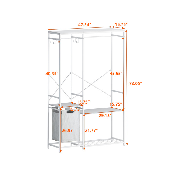 Portable Wardrobe Clothes Rack, Freestanding Clothing Rack with Bottom Mesh Storage Rack, Multi-functional Bedroom Clothing Rack with Premium Oxford Cloth Storage Bag,White 