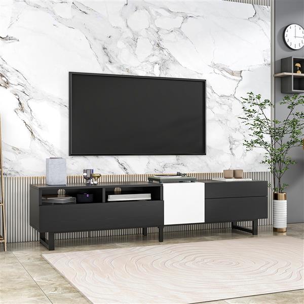 Modern TV Stand for 80'' TV with Double Storage Space, Media Console Table, Entertainment Center with Drop Down Door for Living Room, Bedroom, Home Theatre