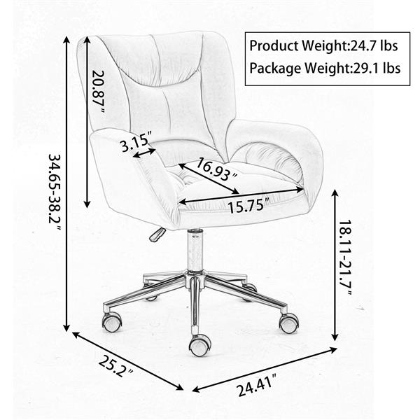 005-Teddy Fabric 360 Swivel Home Office Chair With Gold Metal Base And Universal Wheels,Ivory