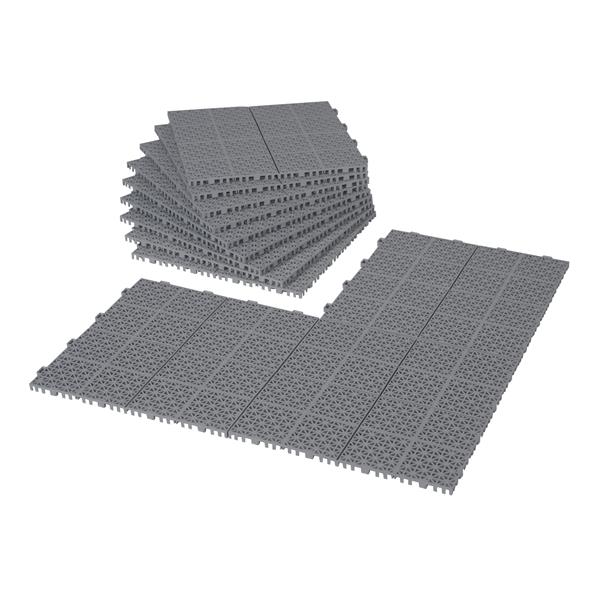 12 x 12 Inch Gray Interlocking Deck Tiles Plastic Waterproof Outdoor All Weather Anti-slip Bathroom Shower Balcony Porch Strong Weight Capacity Upto 6613 LBS, Rosette Pattern Pack of 12