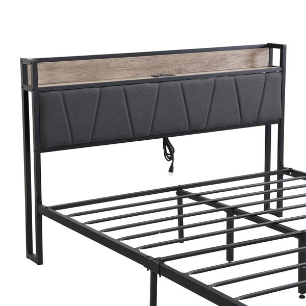 Queen Size  Metal Platform Bed Frame with upholstery storage function Headboard   and USB LINER  and Footboard with drawers , No Box Spring Needed, Large Under Bed Storage, Easy Assemble