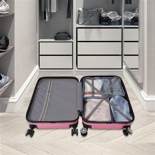 Luggage 4 Piece Set with Spinner Wheels, Hardshell Lightweight Suitcase with TSA Lock,Checked Luggage,Pink(12/20/24/28in)