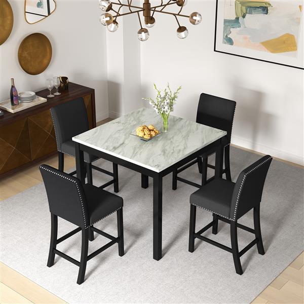 5 Piece Dining Table and Chair Set, Wooden Dining Table and Chair with 4 Chairs for Small Spaces, Modern Square Counter Height Dining Table, Compact Mid-Century Modern Home Table and Chair Set, Uphols