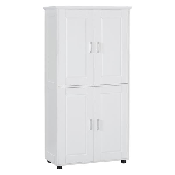 Tall and Wide Bathroom Floor Storage Cabinet, Bathroom Storage Unit, Freestanding Cabinet with 4 Doors, Adjustable Shelves, White