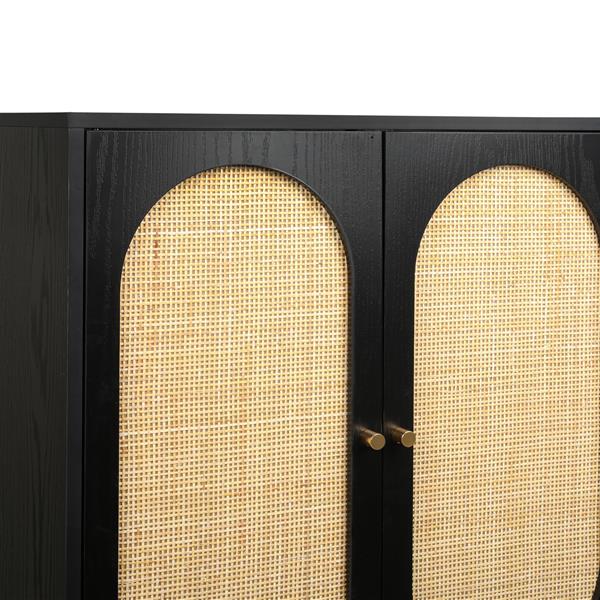 2 Door High Cabinet,Natural Rattan 2 Door high cabinet, Built-in adjustable shelf, Easy Assembly, Free Standing Cabinet for Living Room Bedroom,Hallway