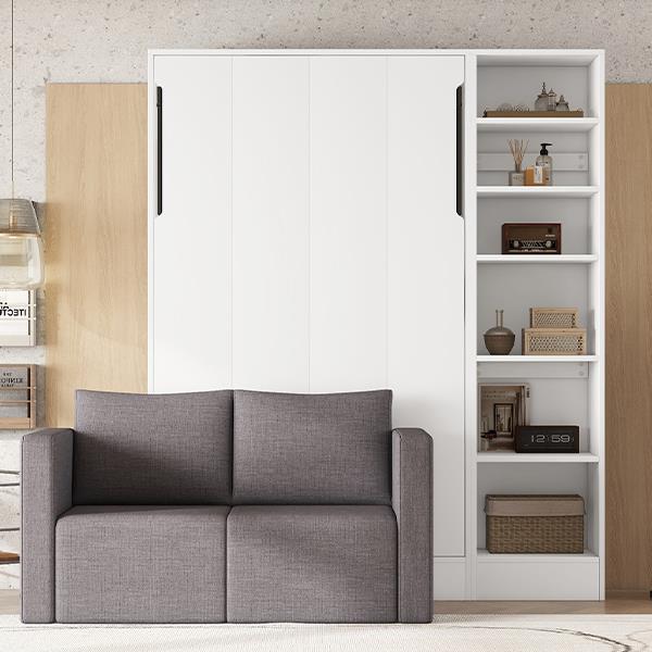 Twin Size Murphy Bed Wall Bed with Sofa,with Shelves,White