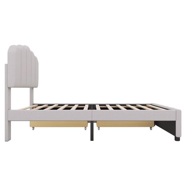 Twin Size Upholstered Bed with 2 Storage Drawers,Wood Slat Support, Beige