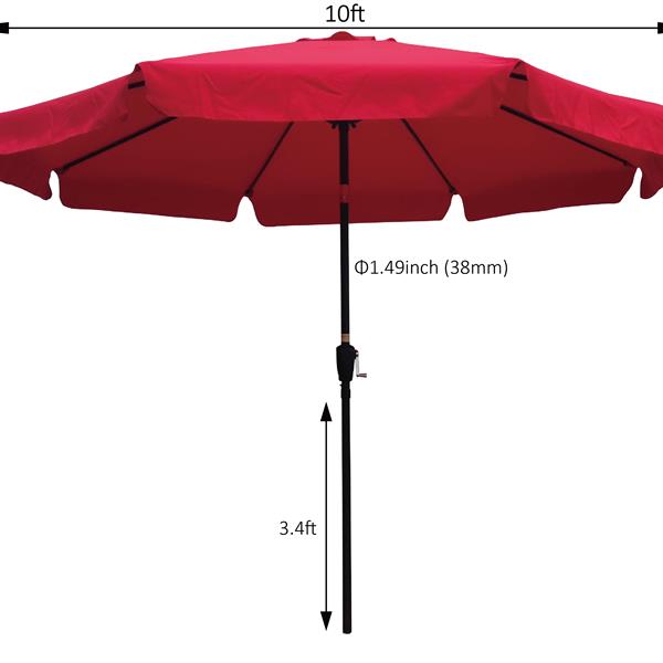 10ft Patio Umbrella Market  Round Umbrella Outdoor Garden  Umbrellas with Crank and Push Button Tilt for Garden Backyard Pool Shade Outside