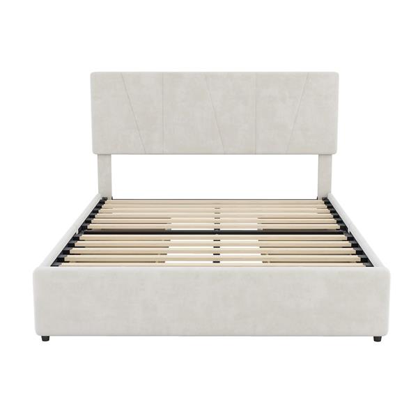 Full Size Upholstery Platform Bed with Four Drawers on Two Sides, Adjustable Headboard, Beige