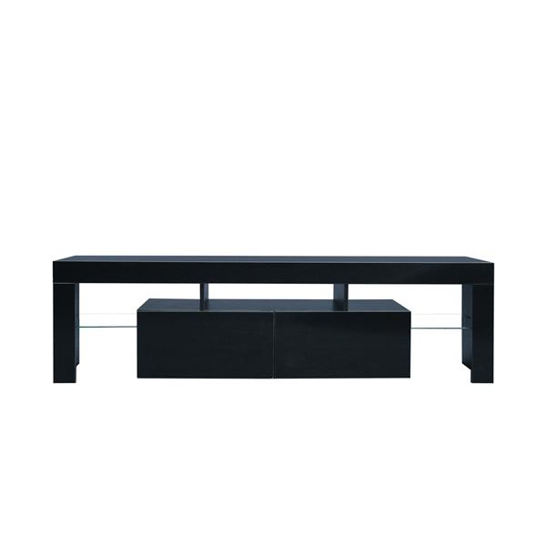 Modern Black TV Stand, 20 Colors LED TV Stand w/Remote Control Lights