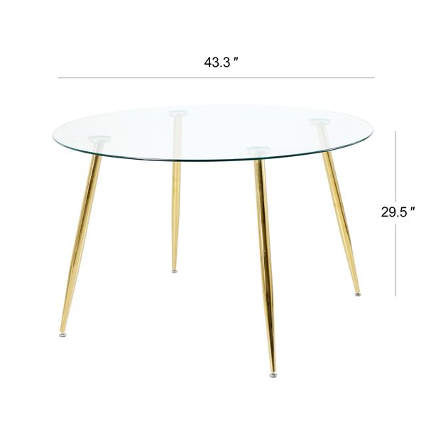 Modern simple glass table, high-quality tempered glass metal material, ld-plated table legs, suitable for restaurant kitchen (set of 1)