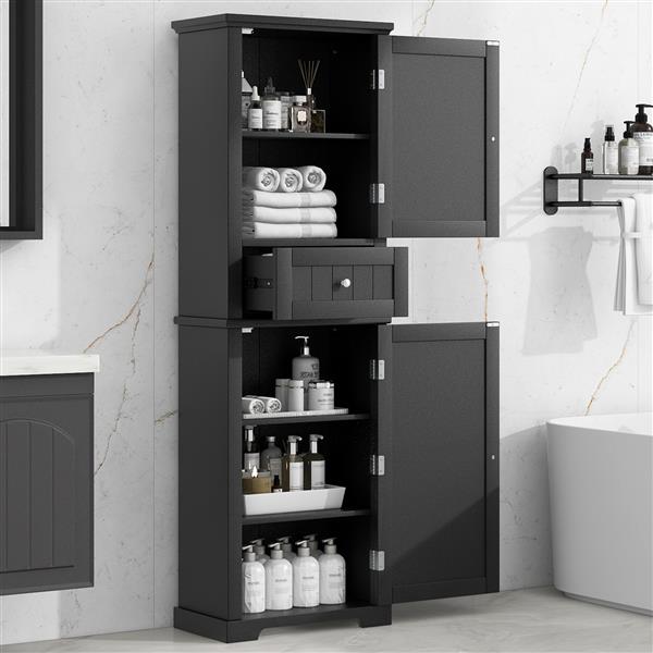 Tall Bathroom Storage Cabinet, Freestanding Storage Cabinet with Drawer and Adjustable Shelf, MDF Board with Painted Finish, Black