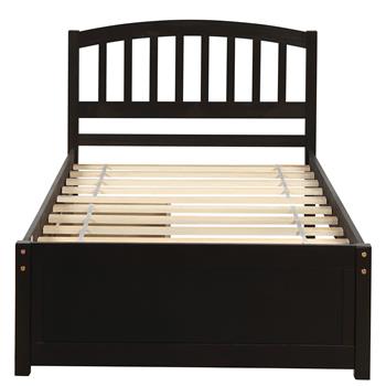 Twin Platform Storage Bed Wood Bed Frame with Two Drawers and Headboard, Espress