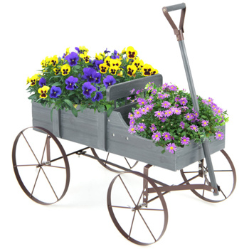 Wooden plant frame with wheels, Gray  planting pot