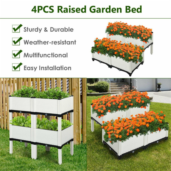 4PCS Elevated Planting Box White  ﻿