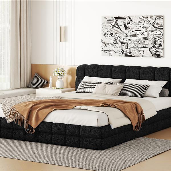 Queen Size Upholstered Platform Bed, Black