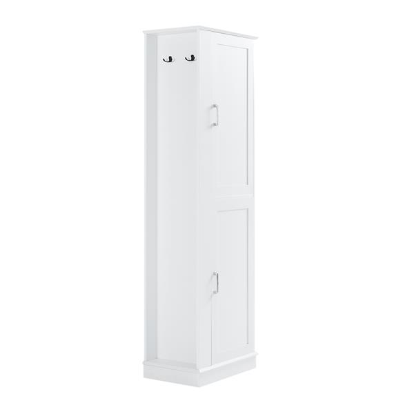 Tall Bathroom Storage Cabinet, Freestanding Storage Cabinet with Hook and Adjustable Shelf, MDF Board, White