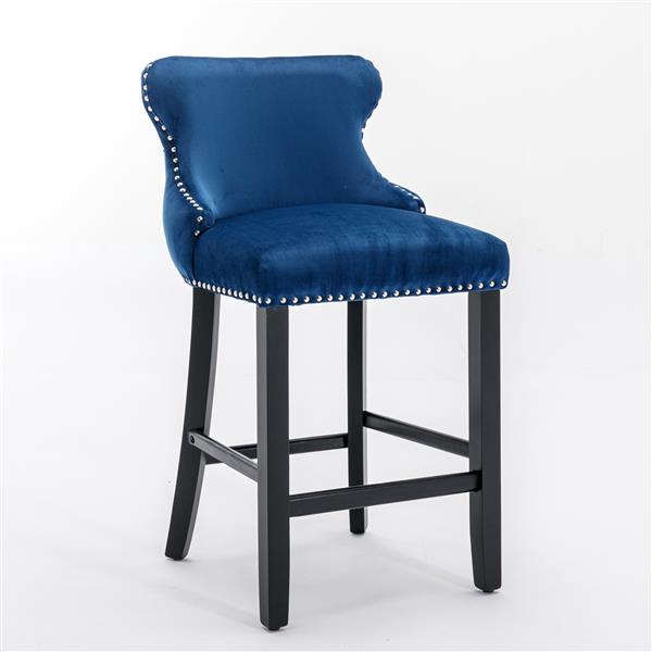 Contemporary Velvet Upholstered Wing-Back Barstools with Button Tufted Decoration and Wooden Legs, and Chrome Nailhead Trim, Leisure Style Bar Chairs,Bar stools,Set of 4 (Blue),SW1824BLx2 cartons