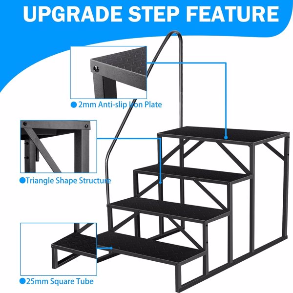 RV Stairs 4 Step Ladder, RV Steps Anti-Slip, Hot Tub Steps with Handrail, 660 lbs RV Ladder for 5th Wheel RV, Mobile Home Stairs